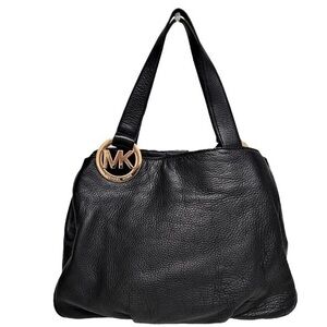 Michael Kors Black Leather Bag With Gold Hardware